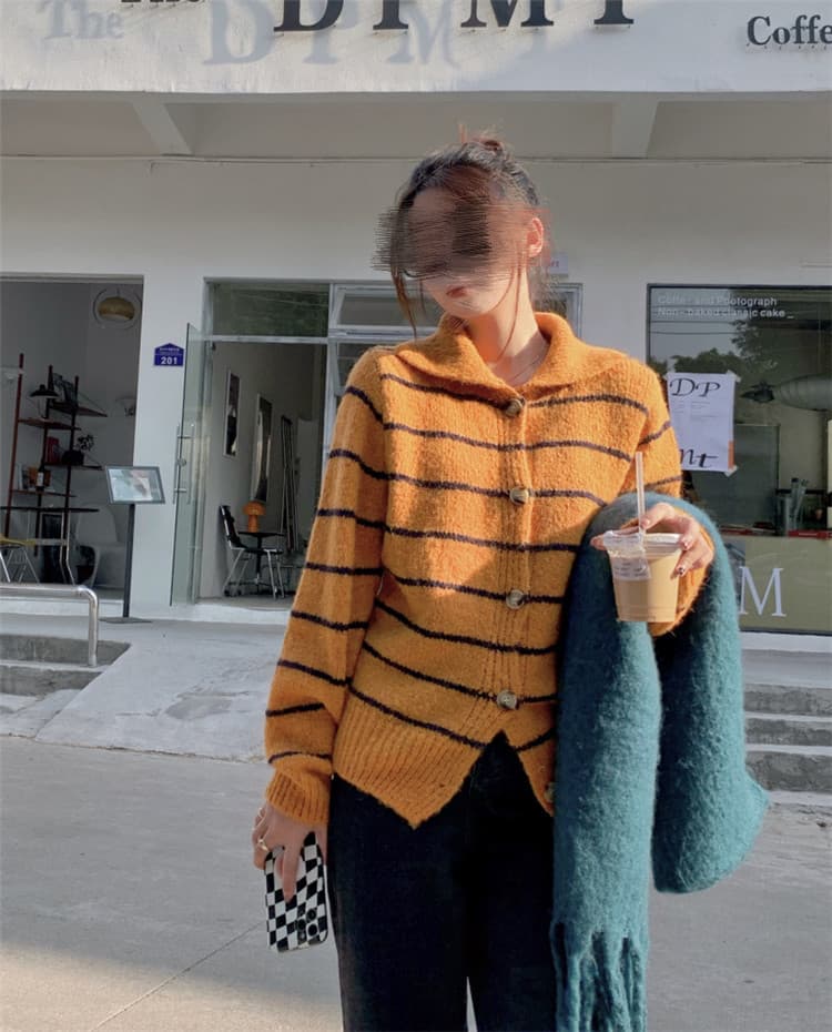 ボーダー服カーディガン長袖ニット
