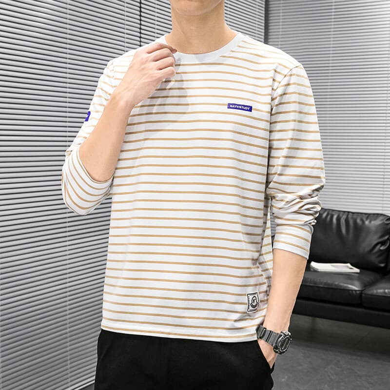 シンプルボーダーカジュアルロングTシャツ ボーダー服