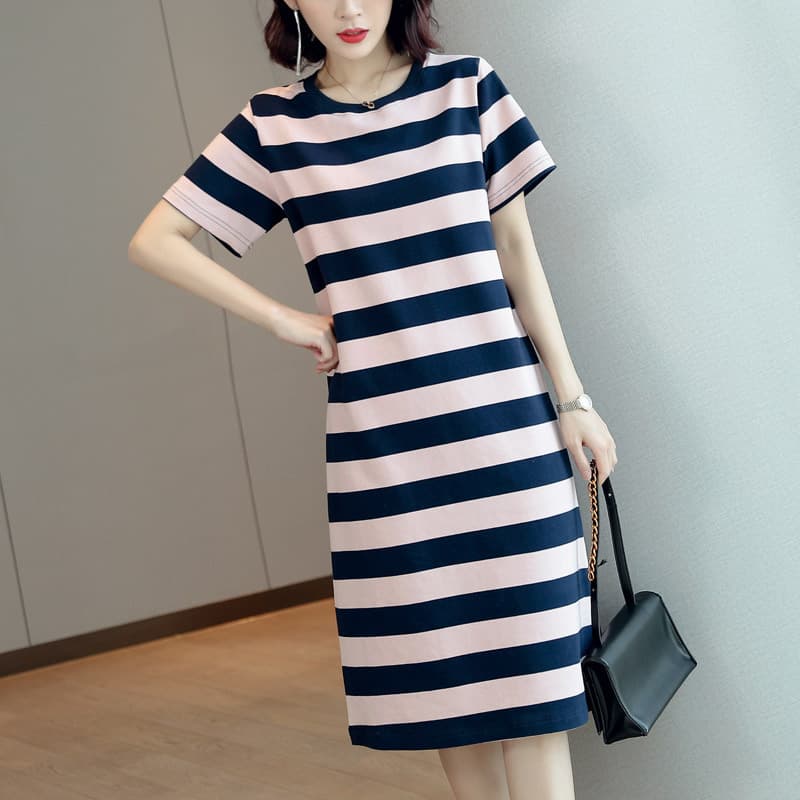 ボーダー服 爽やか太ボーダーストレートワンピース
