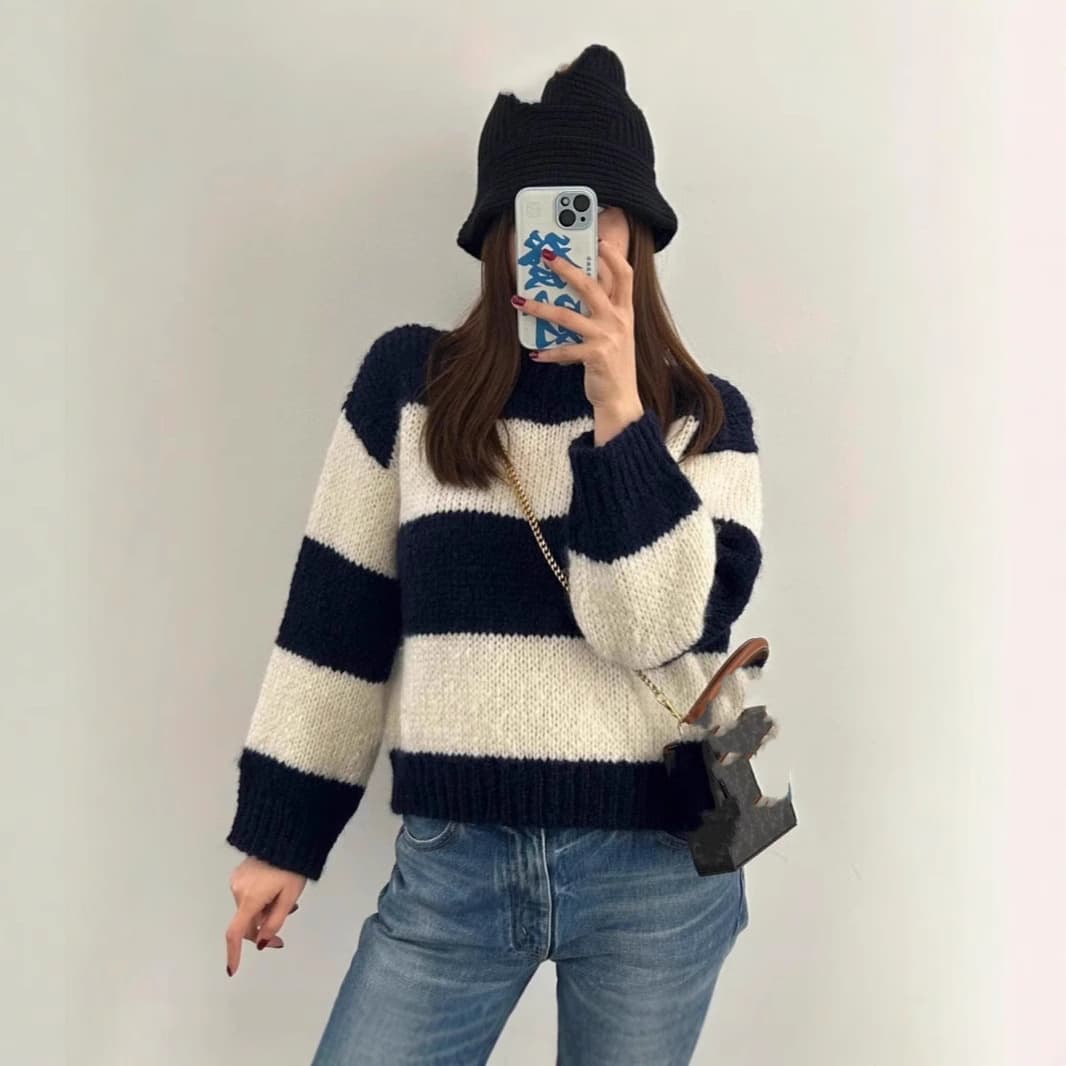 ふんわり優しいボーダーニット ボーダー服