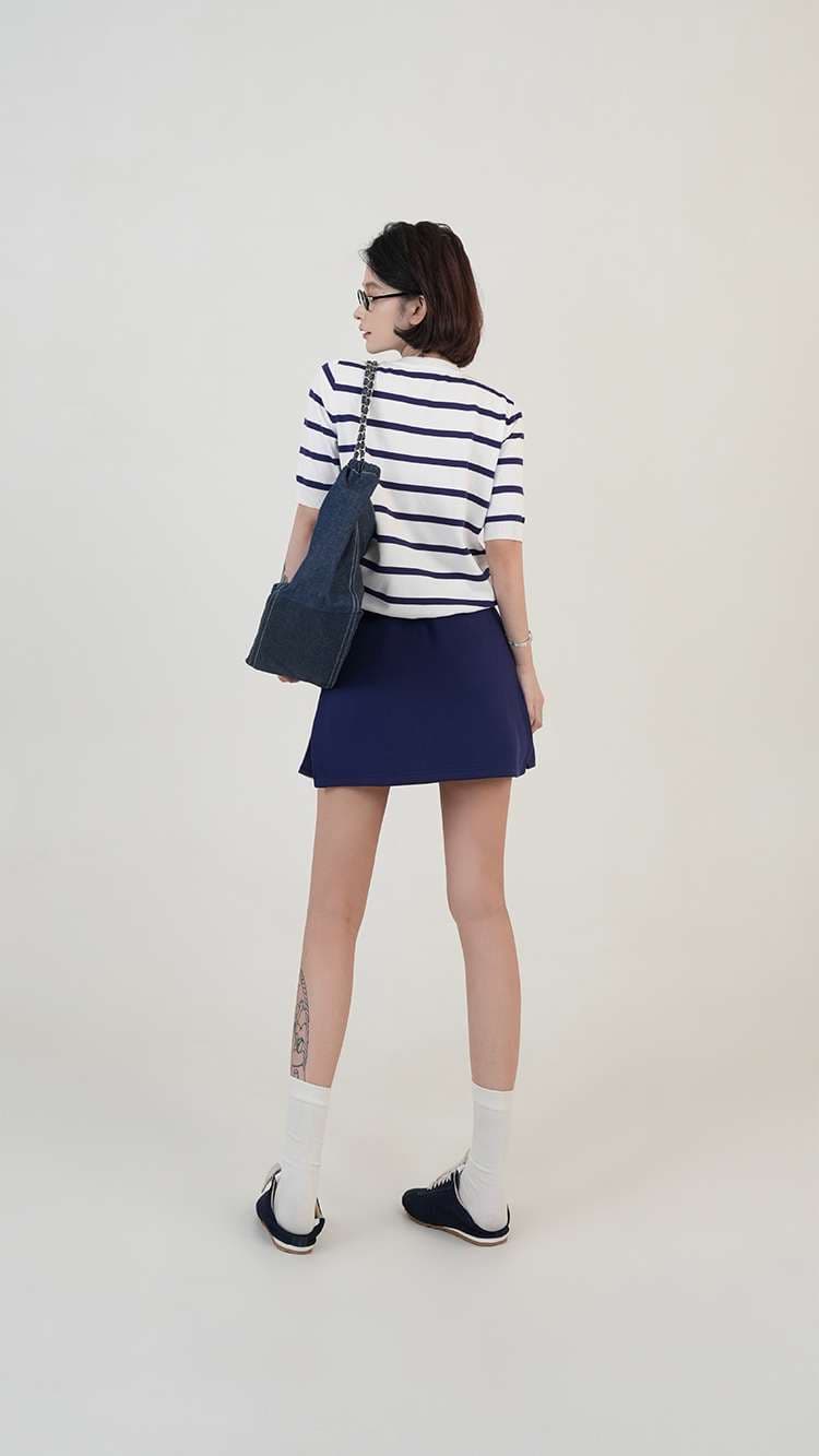 ボーダー柄半袖ニットカーディガン ボーダー服