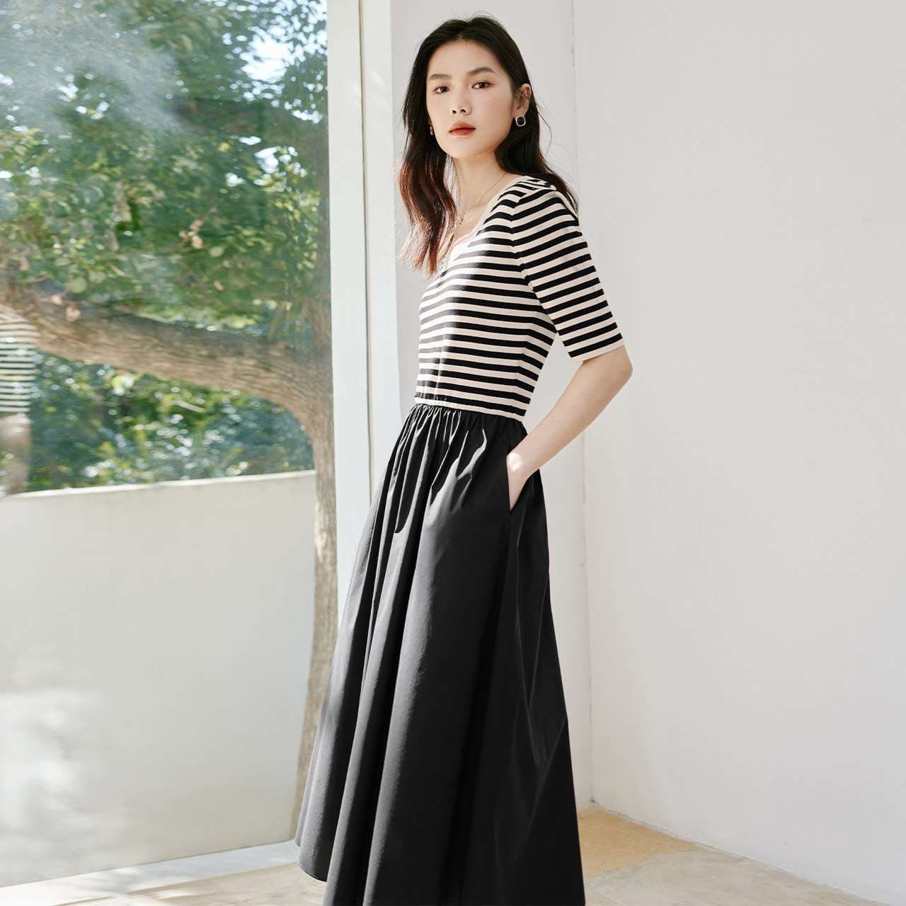 ボーダー切り替えマキシワンピース ボーダー服