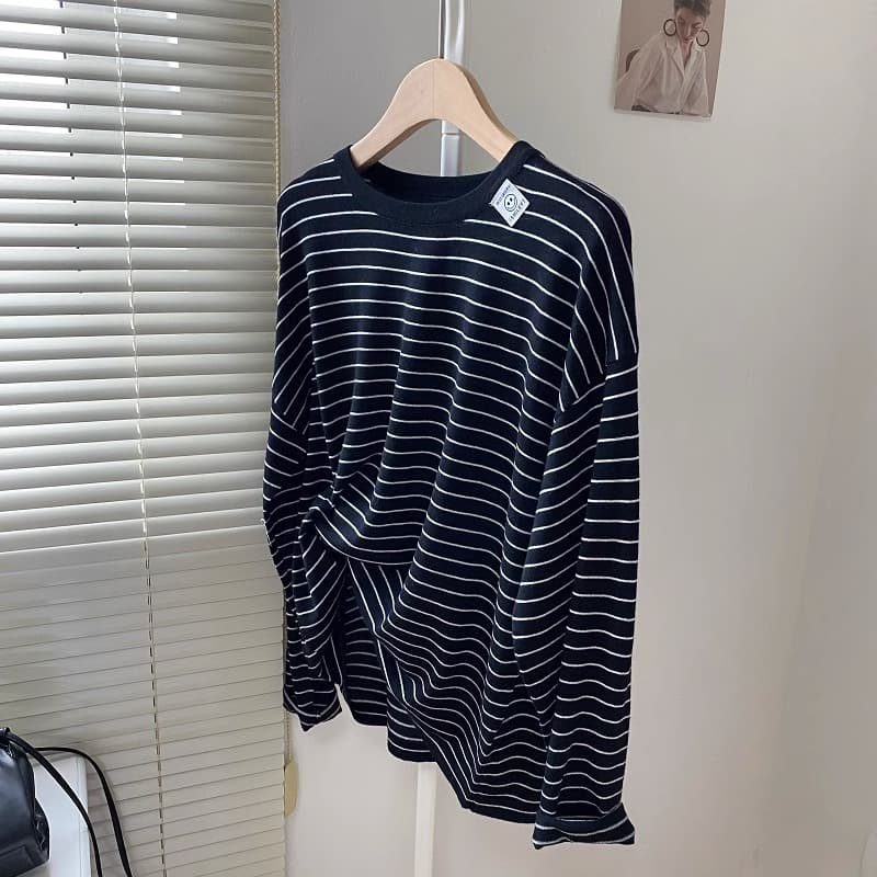 ボーダー服 ゆったりシルエットボーダーロングスリーブ