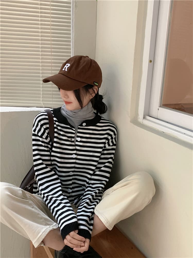 ボーダー服カーディガン 大人可愛いボーダーニット