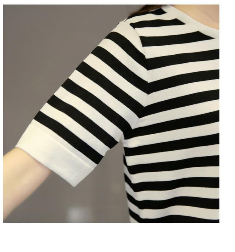 ボーダー 洗練ボーダー五分袖ゆったりTシャツ
