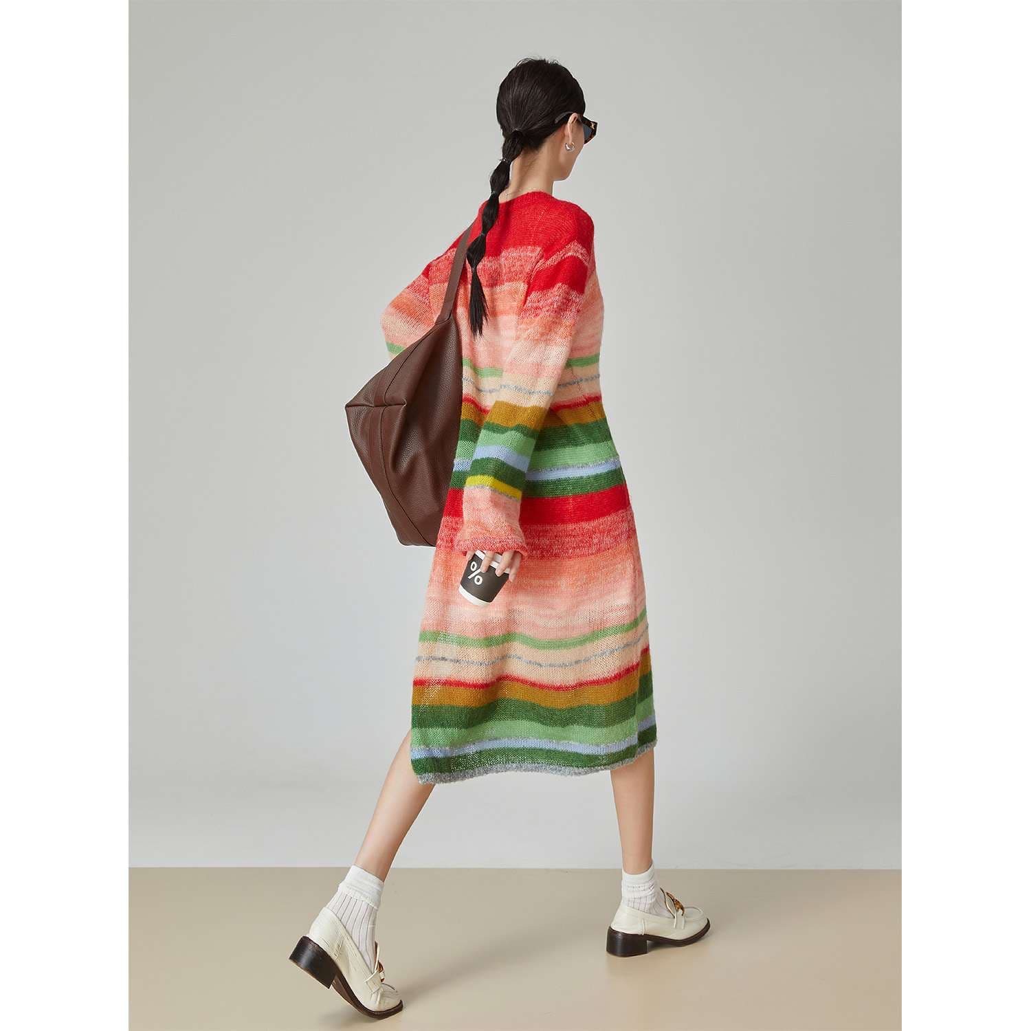 多彩ボーダーニットロングワンピース ボーダー服