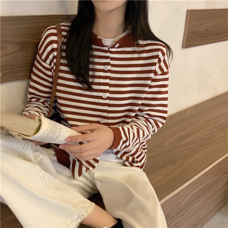 ボーダー服カーディガン 大人可愛いボーダーニット