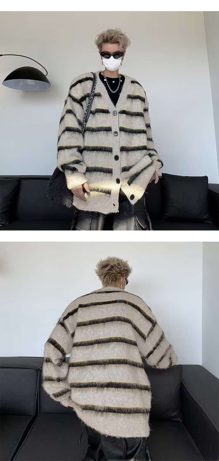 ふわもこボーダーオーバーサイズカーディガン ボーダー服