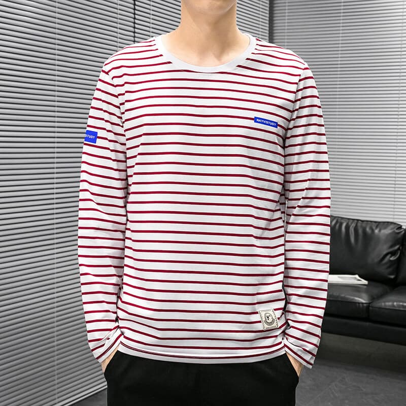 シンプルボーダーカジュアルロングTシャツ ボーダー服