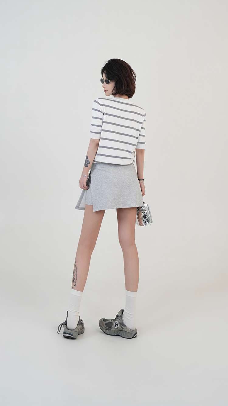 ボーダー柄半袖ニットカーディガン ボーダー服