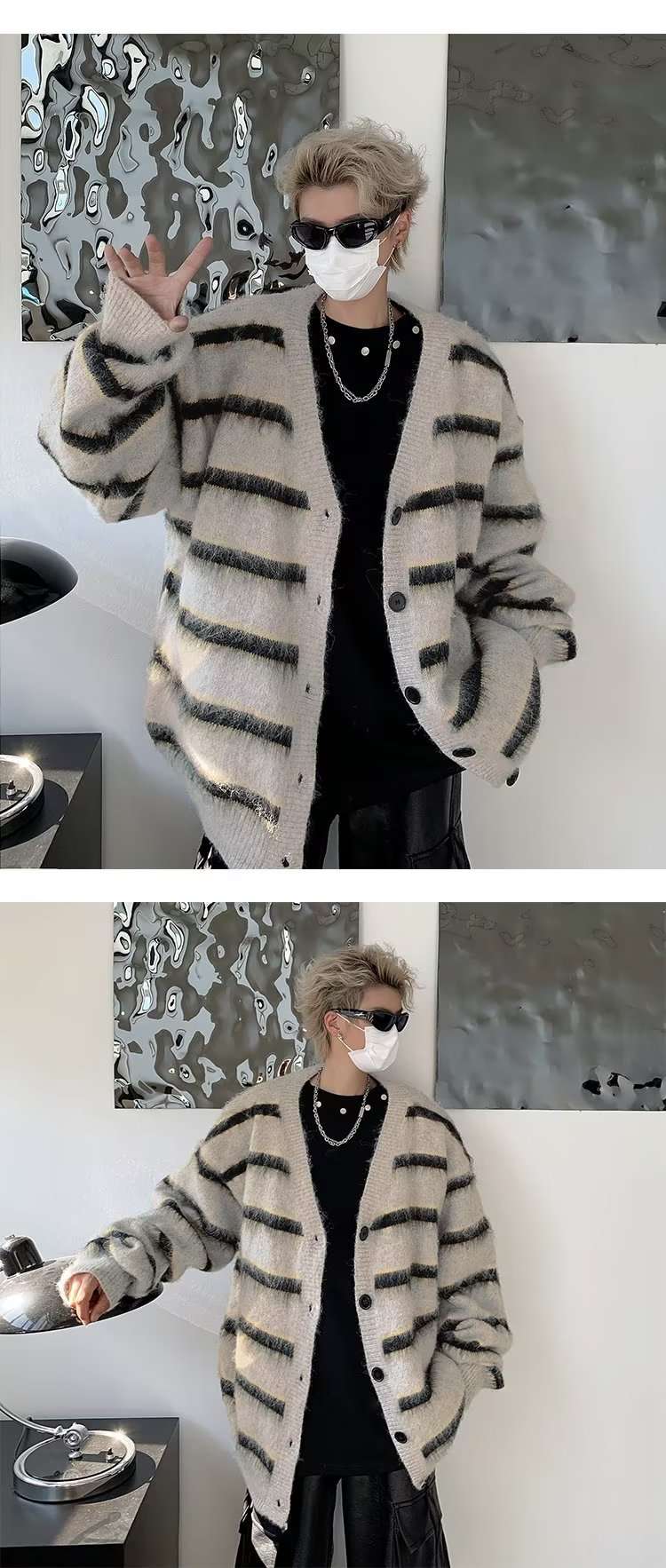 ふわもこボーダーオーバーサイズカーディガン ボーダー服