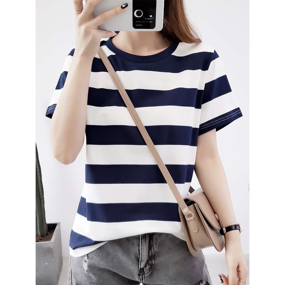 シンプルボーダーデザイン半袖Tシャツ ボーダー服
