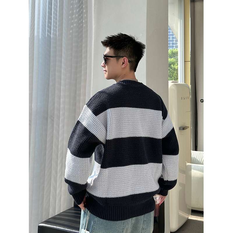 太ボーダー柄オーバーサイズニット ボーダー服
