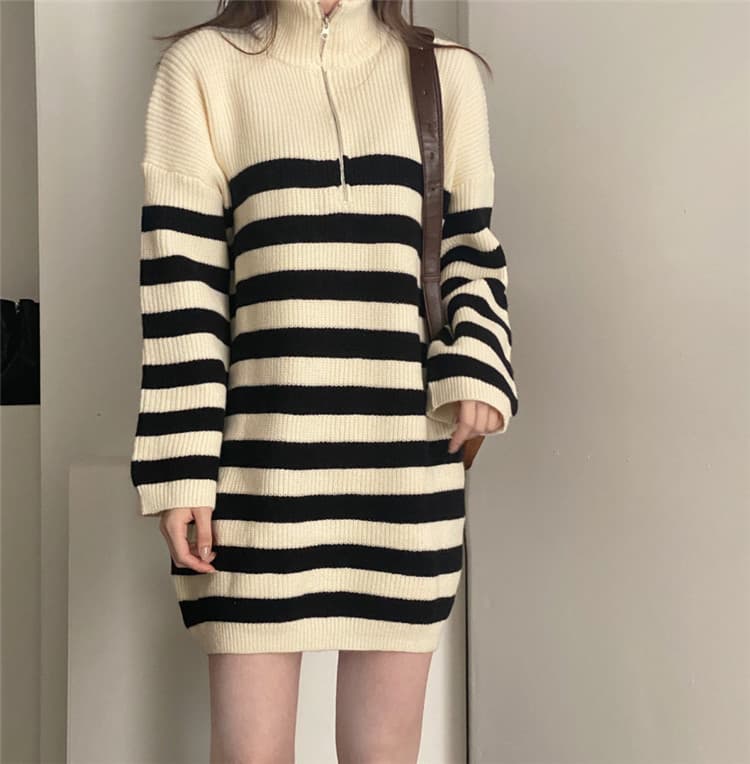 ボーダー服ワンピース 大人可愛いボーダー柄ニットワンピース