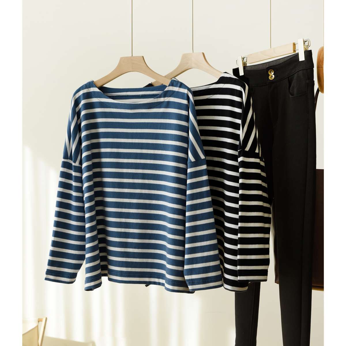 ゆったりシルエットのボーダーカットソー ボーダー服