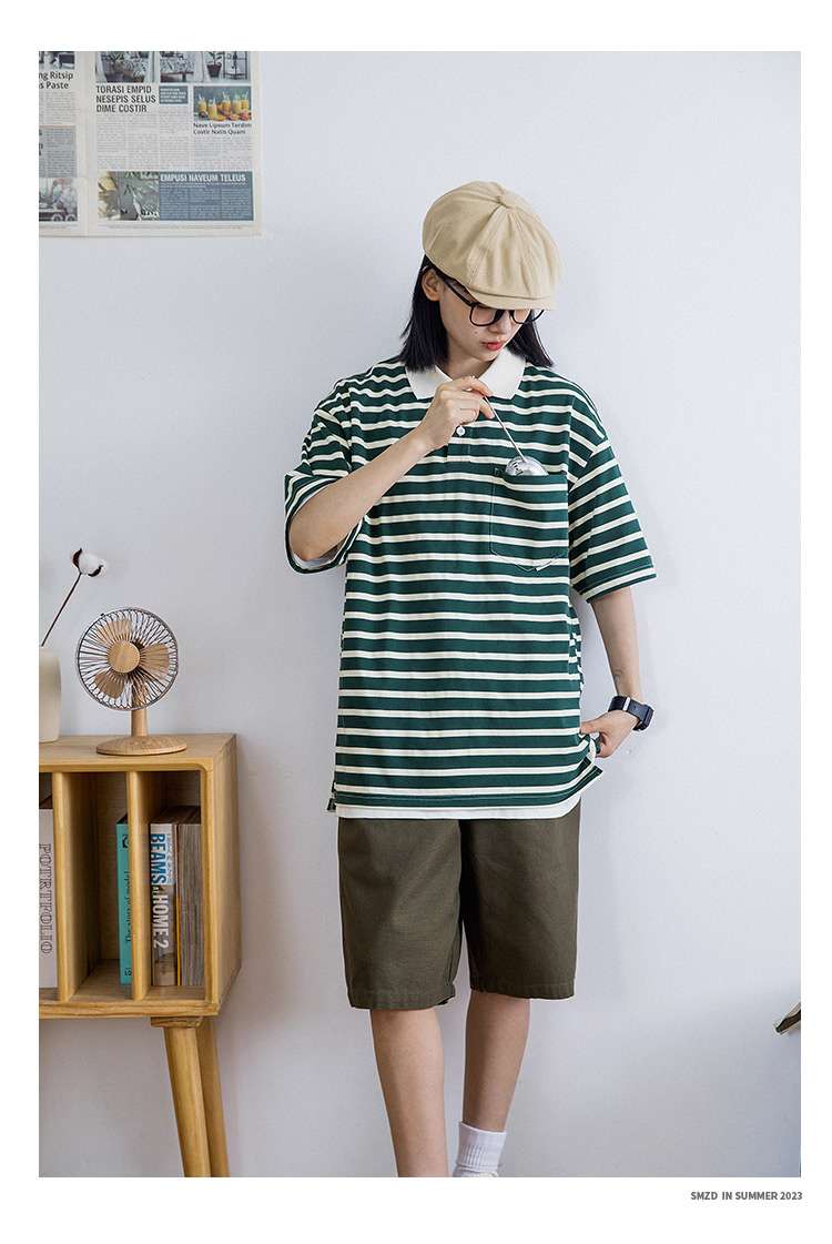 ゆったりシルエットボーダーポロシャツ ボーダー服