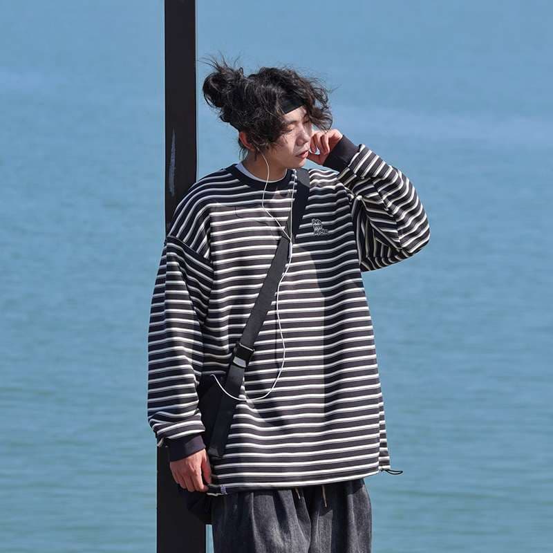 ゆったりボーダーオーバーサイズトップス ボーダー服