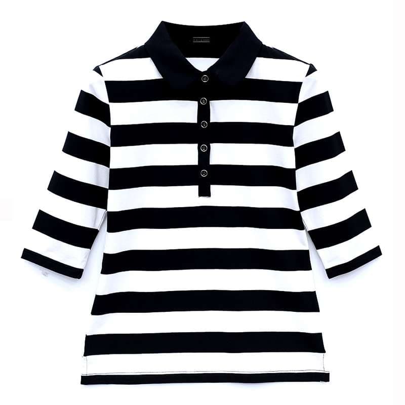 ストライプ柄七分袖ポロシャツ ボーダー服