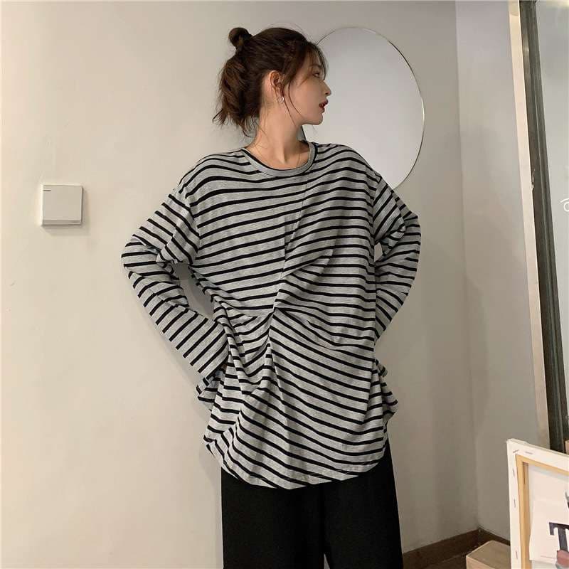ゆったりルーズシルエット ボーダーカットソー ボーダー服