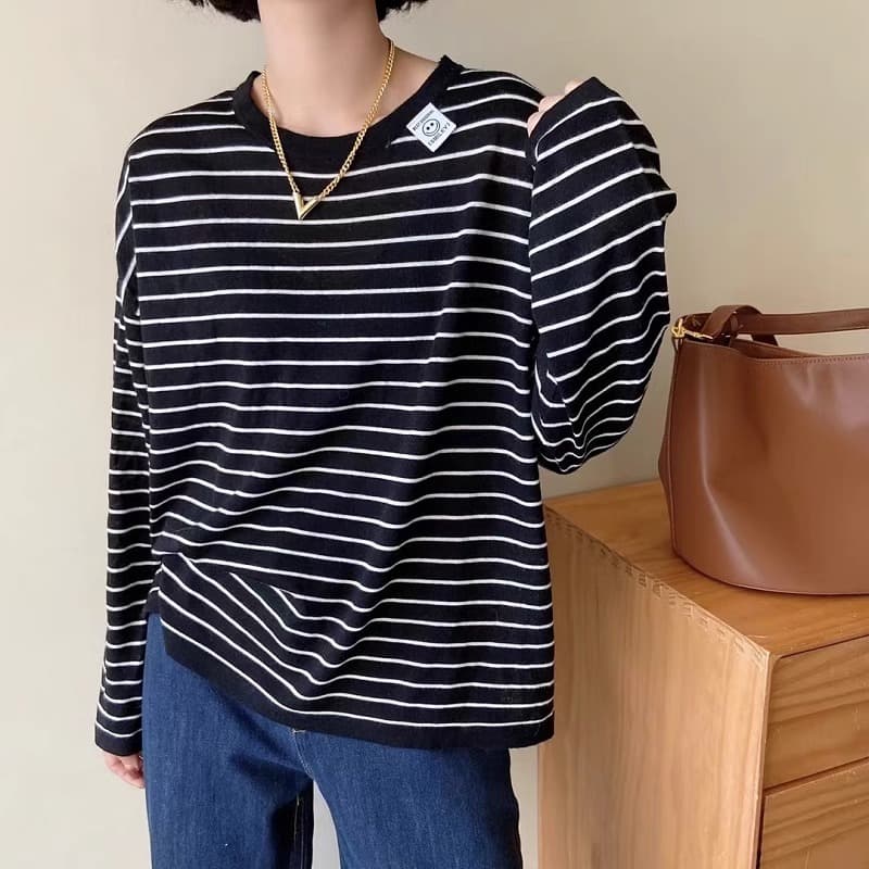 ボーダー服 ゆったりシルエットボーダーロングスリーブ
