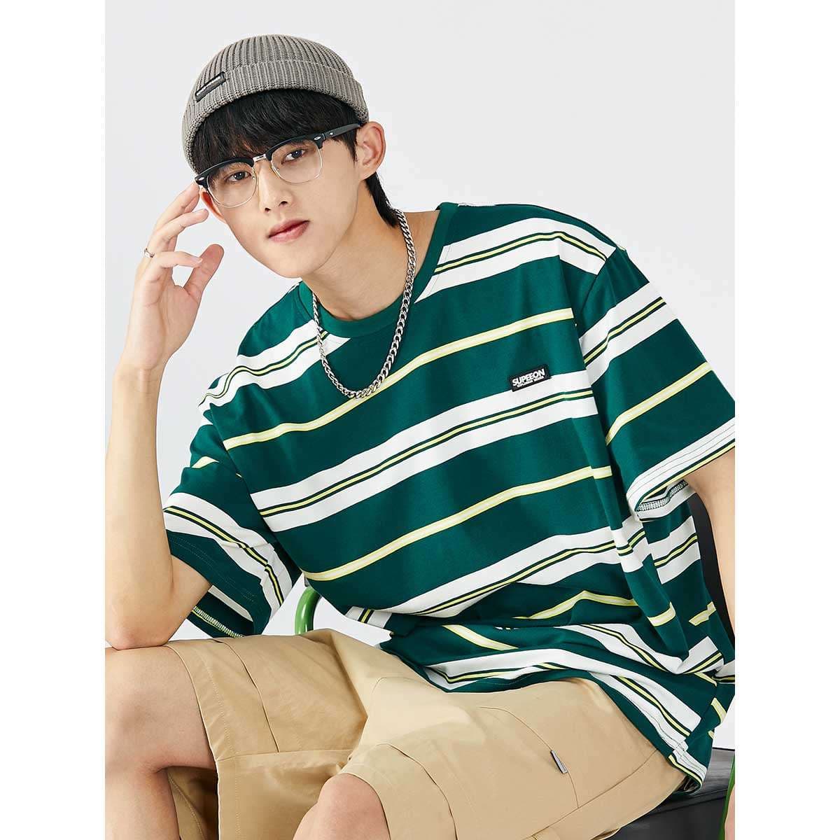 ボーダー柄オーバーサイズ半袖Tシャツ ボーダー服