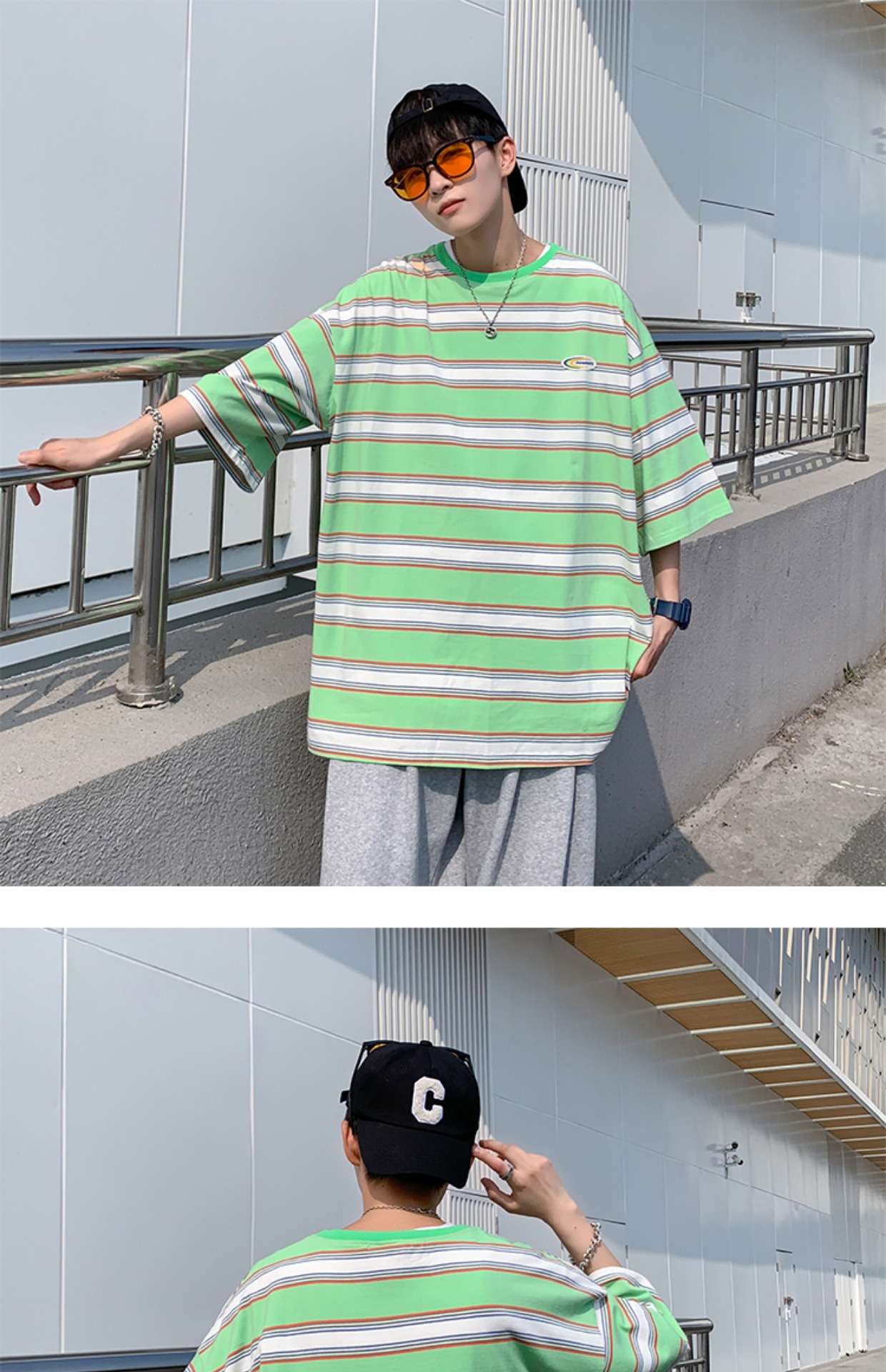 ゆったりボーダー柄半袖Tシャツ ボーダー服