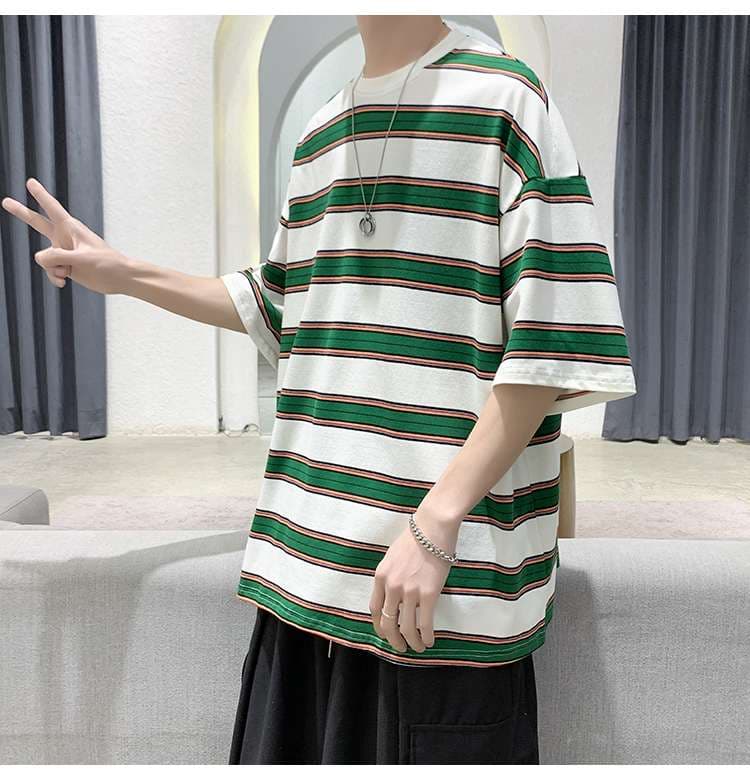 ゆったりボーダー柄オーバーサイズTシャツ ボーダー服