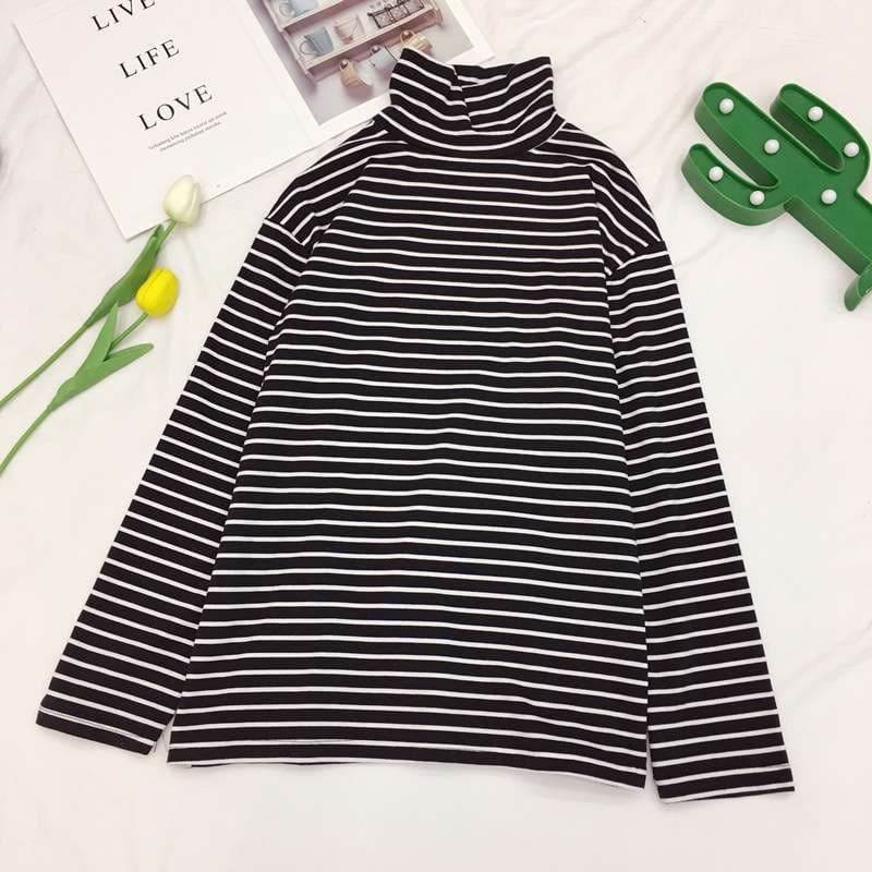 モックネックボーダーシャツ ボーダー服