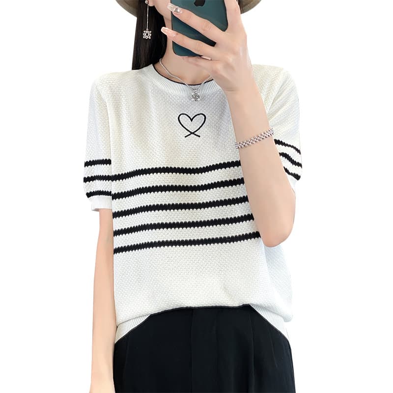 ボーダー ハートモチーフ ボーダーニットTシャツ