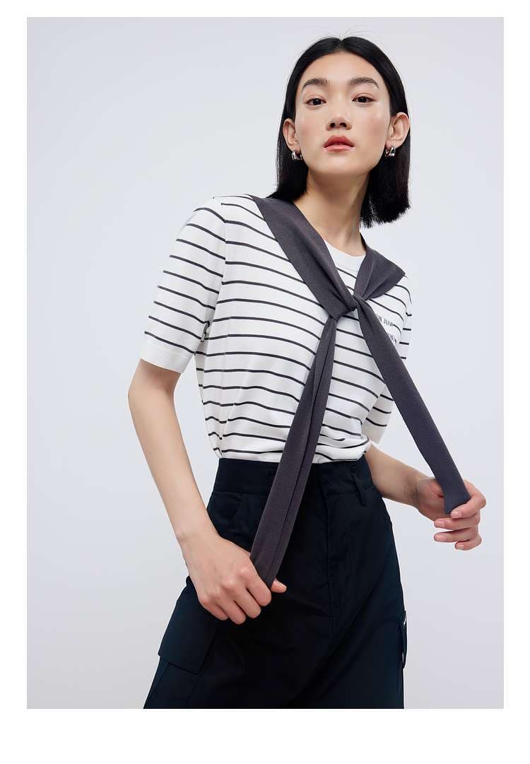 ボーダー柄半袖ニットとロングスカートの上下セット ボーダー服