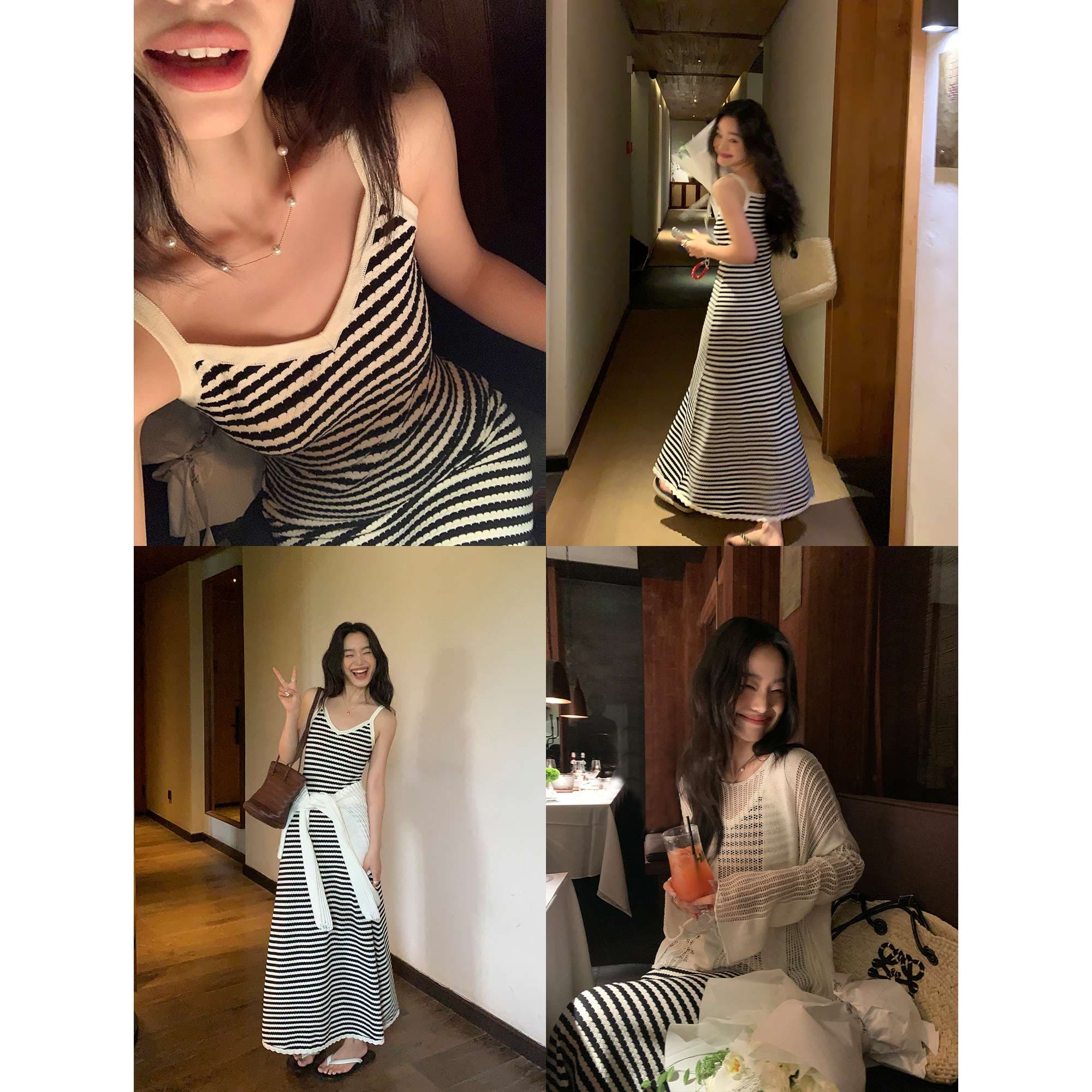 モダンストライプマキシワンピース ボーダー服