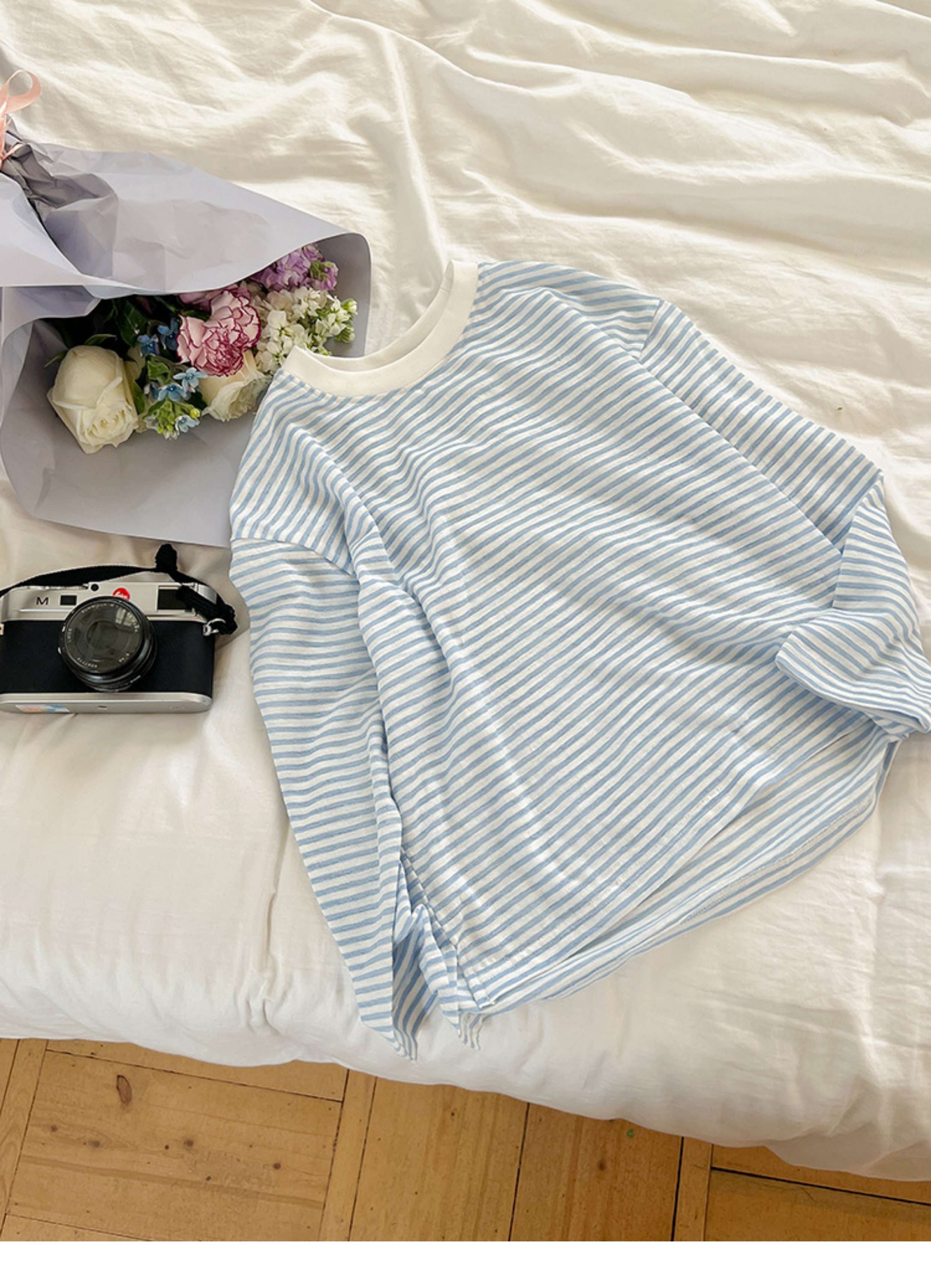 ゆったりシルエットのボーダー長袖Tシャツ ボーダー服