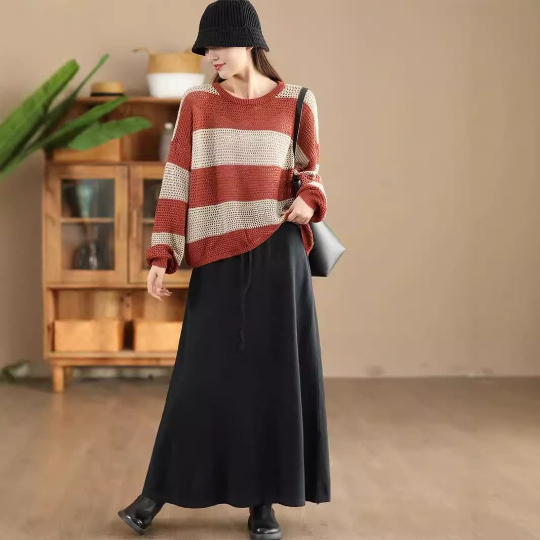 ざっくり編みボーダーニット ボーダー服
