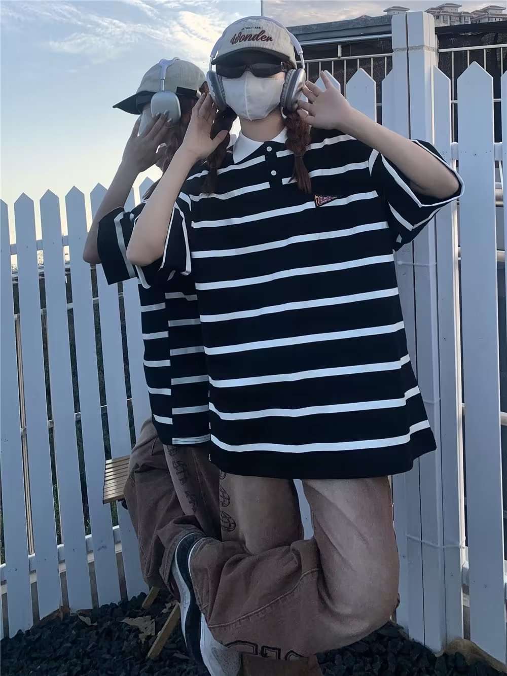 ゆったりシルエットのストライプポロシャツ ボーダー服