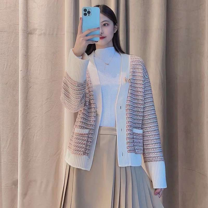 ボーダー柄ニットカーディガン ボーダー服