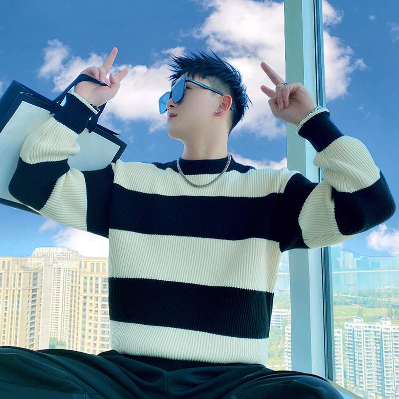 ビッグシルエットボーダーニットセーター ボーダー服