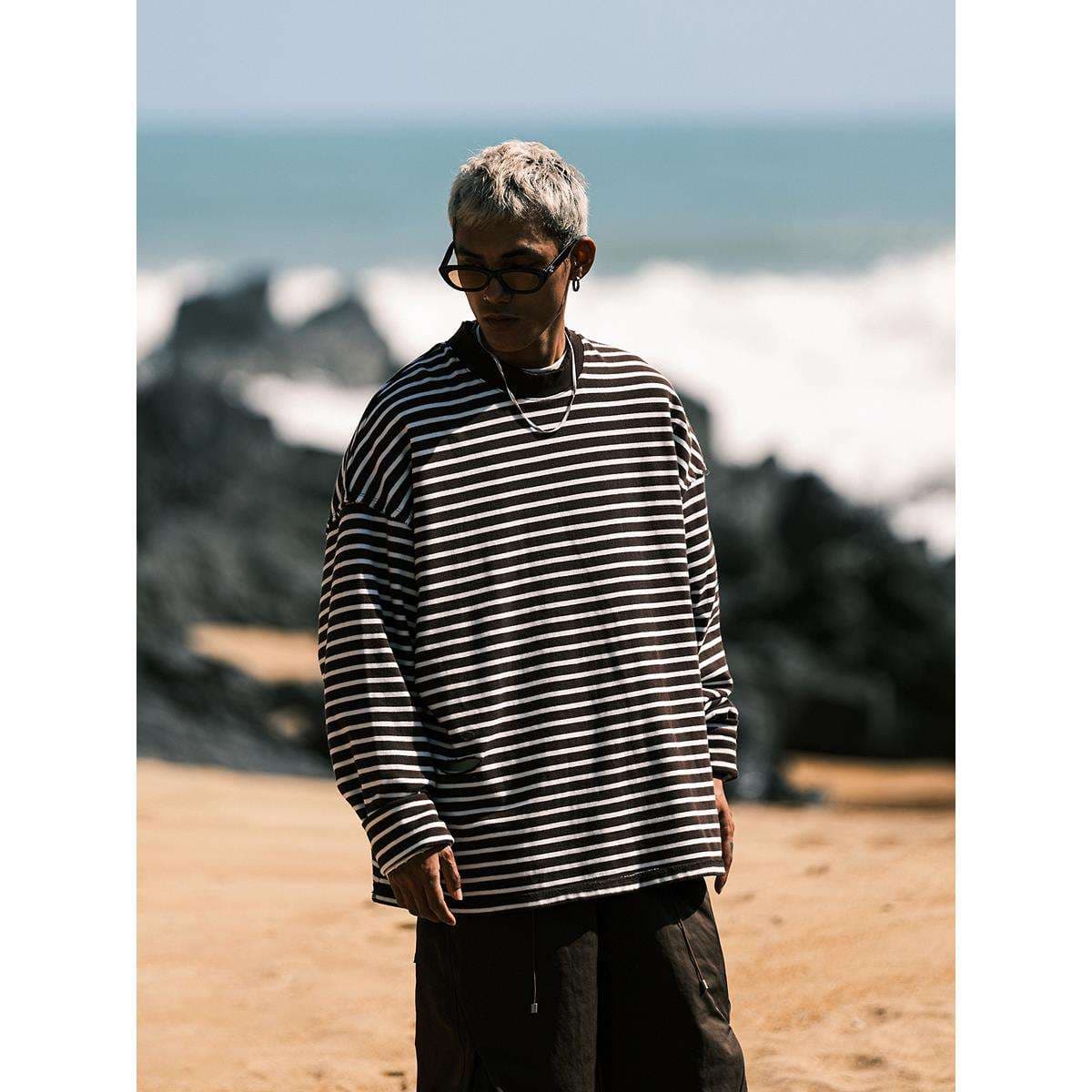 オーバーサイズ ボーダー ロングスリーブTシャツ ボーダー服