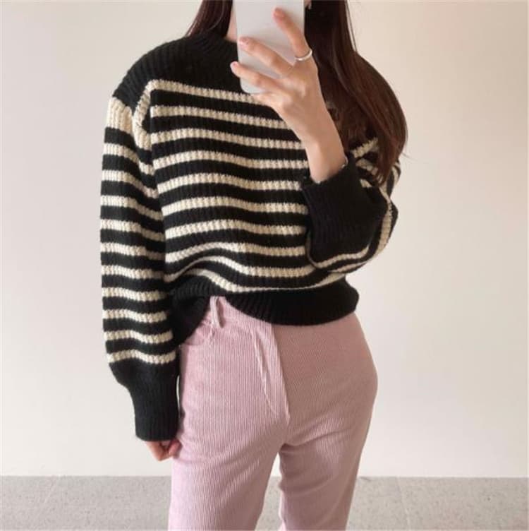 ボーダー服セーター 秋冬レトロボーダー ゆったりニット