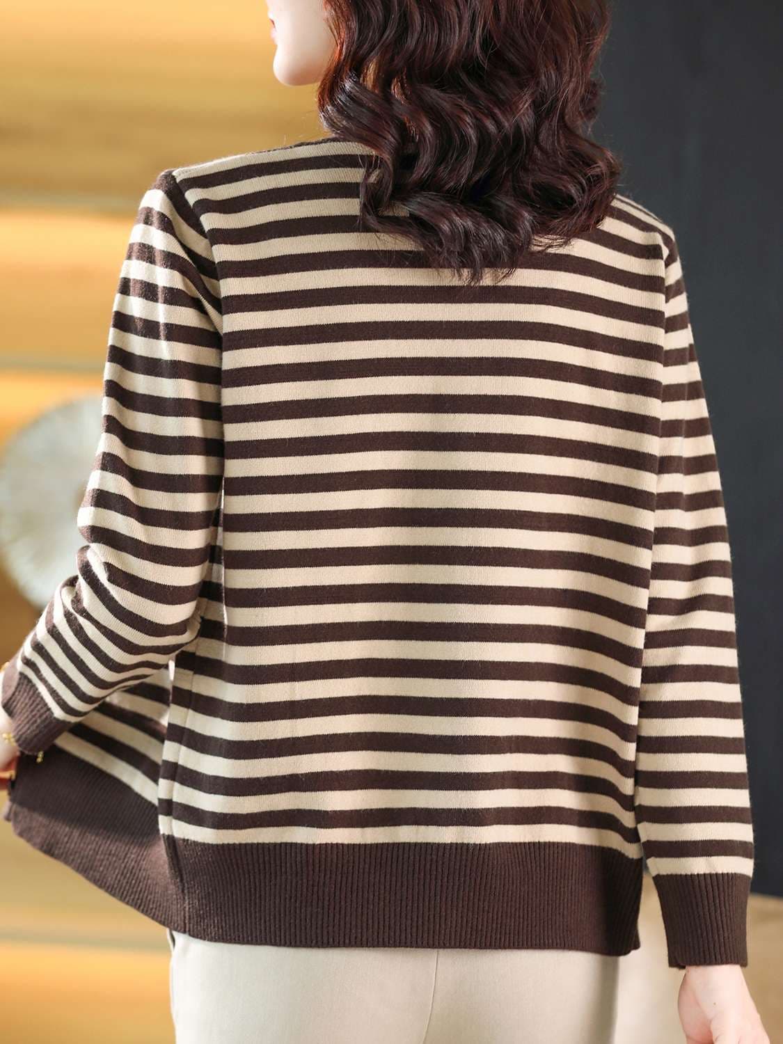 洗練ボーダーニットカーディガン ボーダー服