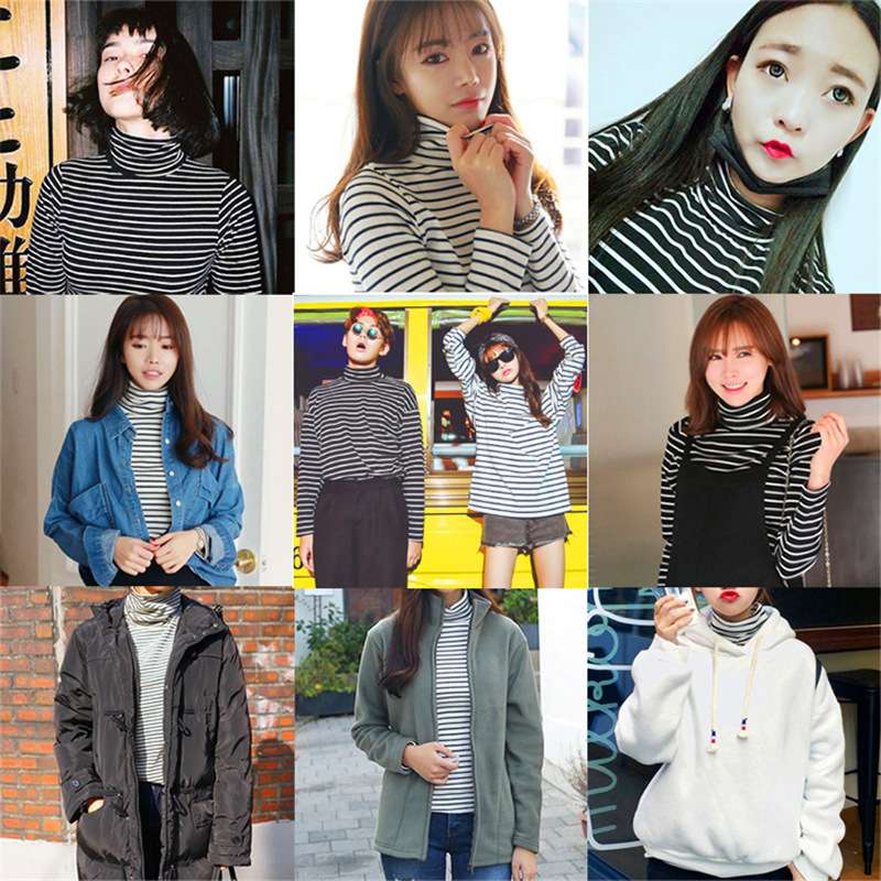 モックネックボーダーシャツ ボーダー服