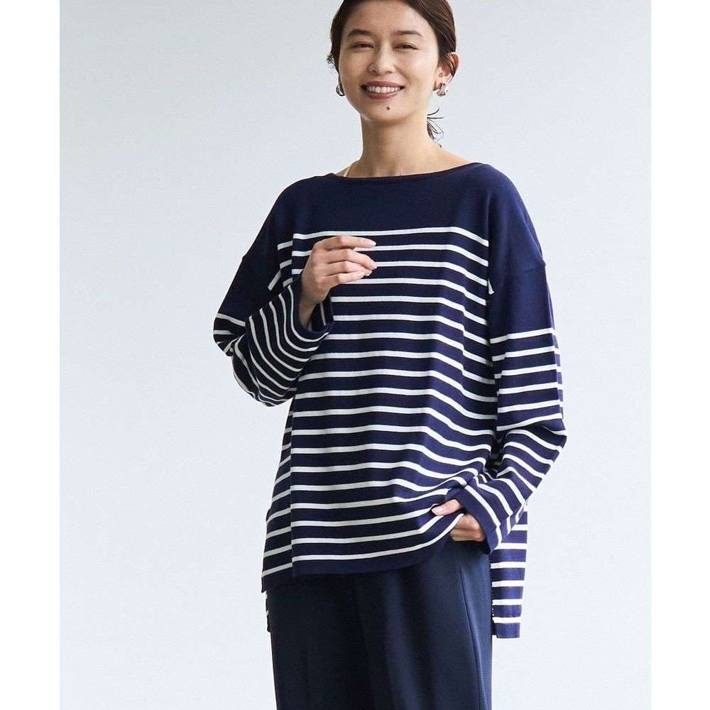 ゆったりボーダー柄ロングスリーブカットソー ボーダー服