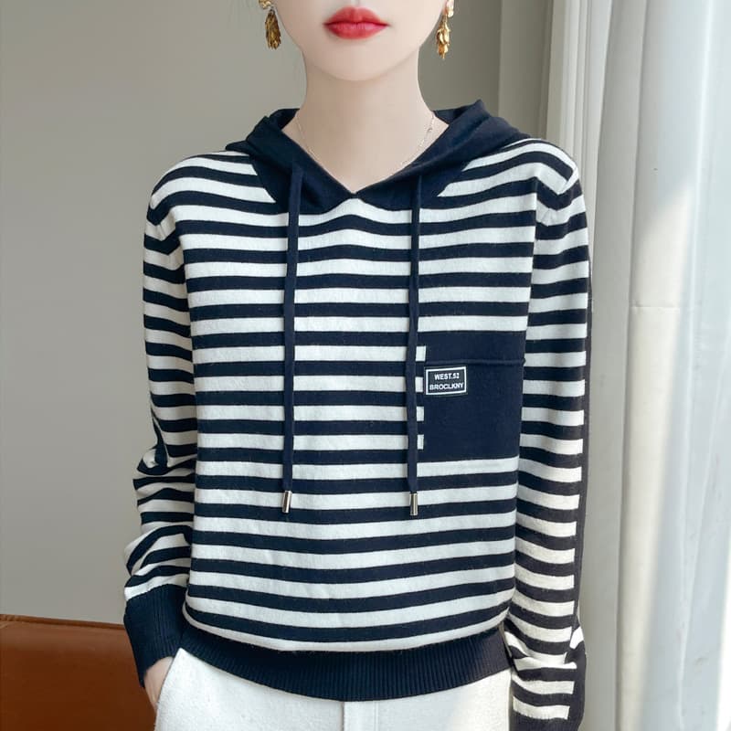 ボーダー服 ゆったりボーダーフードロンT