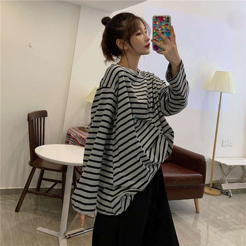 ゆったりルーズシルエット ボーダーカットソー ボーダー服