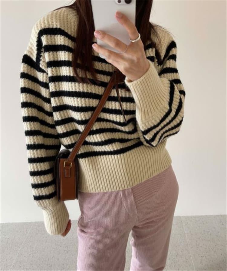 ボーダー服セーター 秋冬レトロボーダー ゆったりニット
