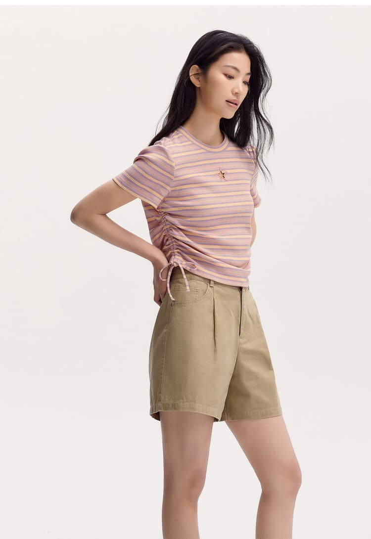 ボーダー服 裾リボン付きボーダーシャツ