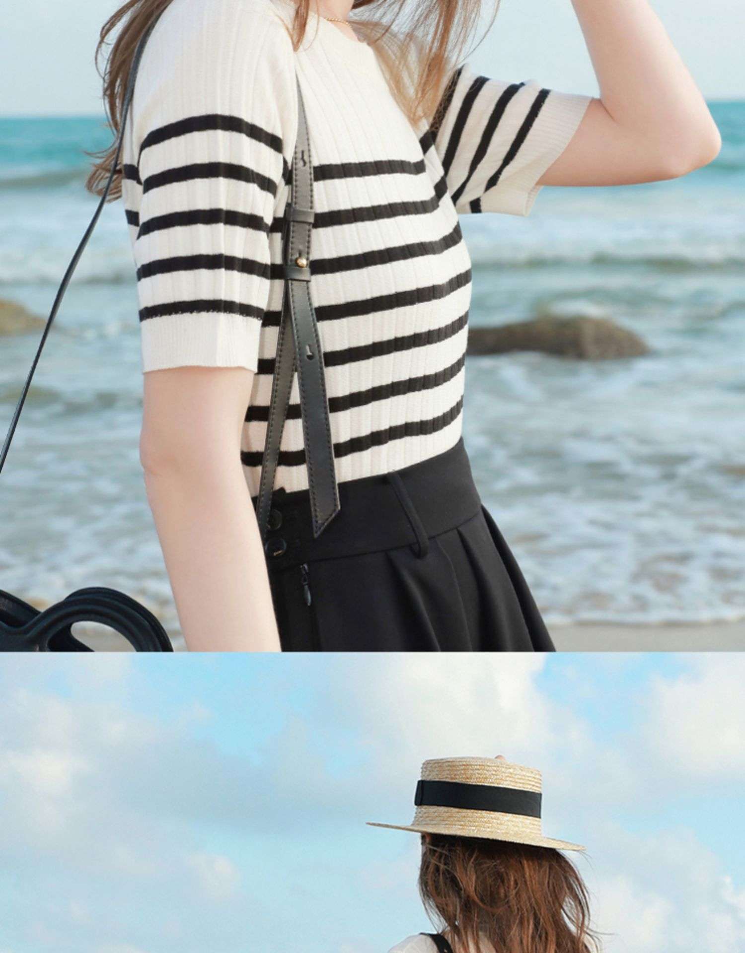 ボーダー柄ショート丈ニットトップス ボーダー服
