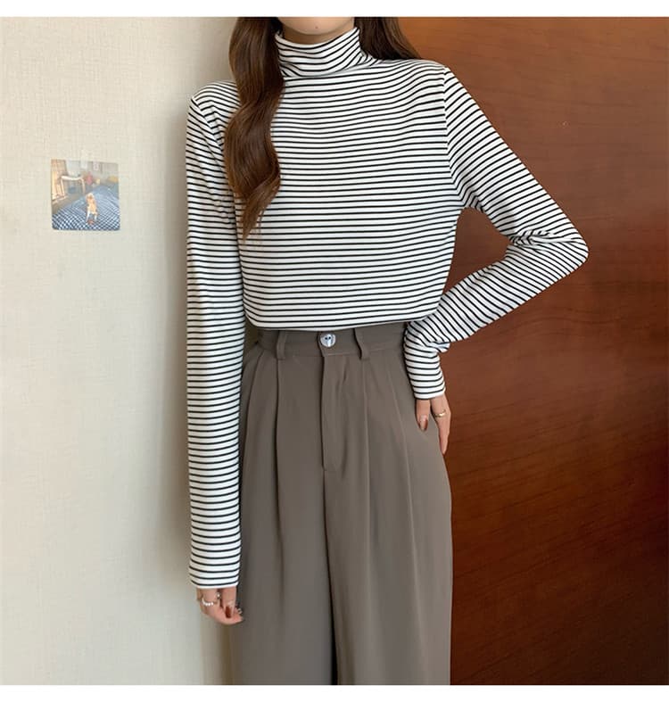 ボーダー服タートル 暖かい厚手ボーダー長袖シャツ