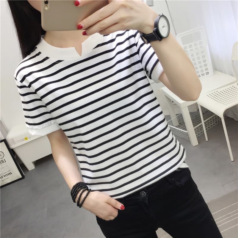 ボーダー キーネック ボーダーTシャツ