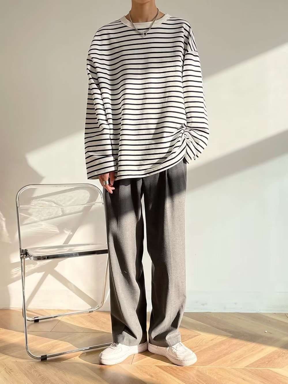 ゆったりシルエットのボーダー長袖カットソー ボーダー服