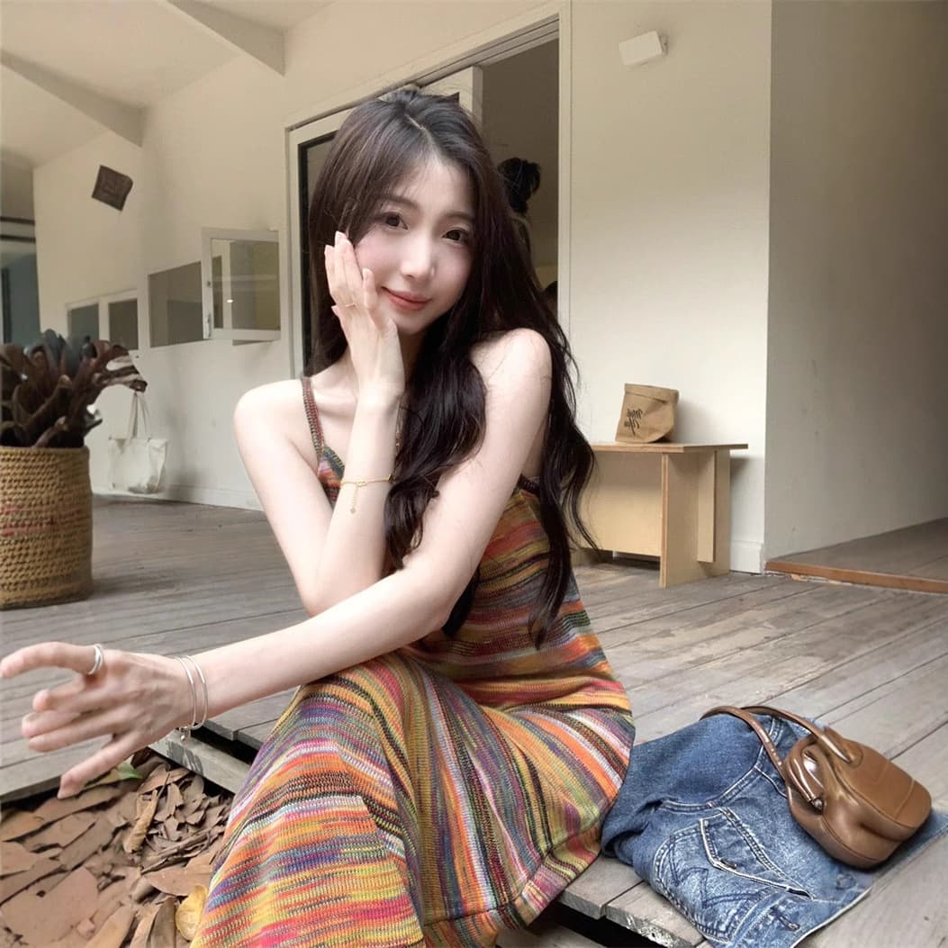 ボーダー服 夏色キャミソールボーダーワンピース